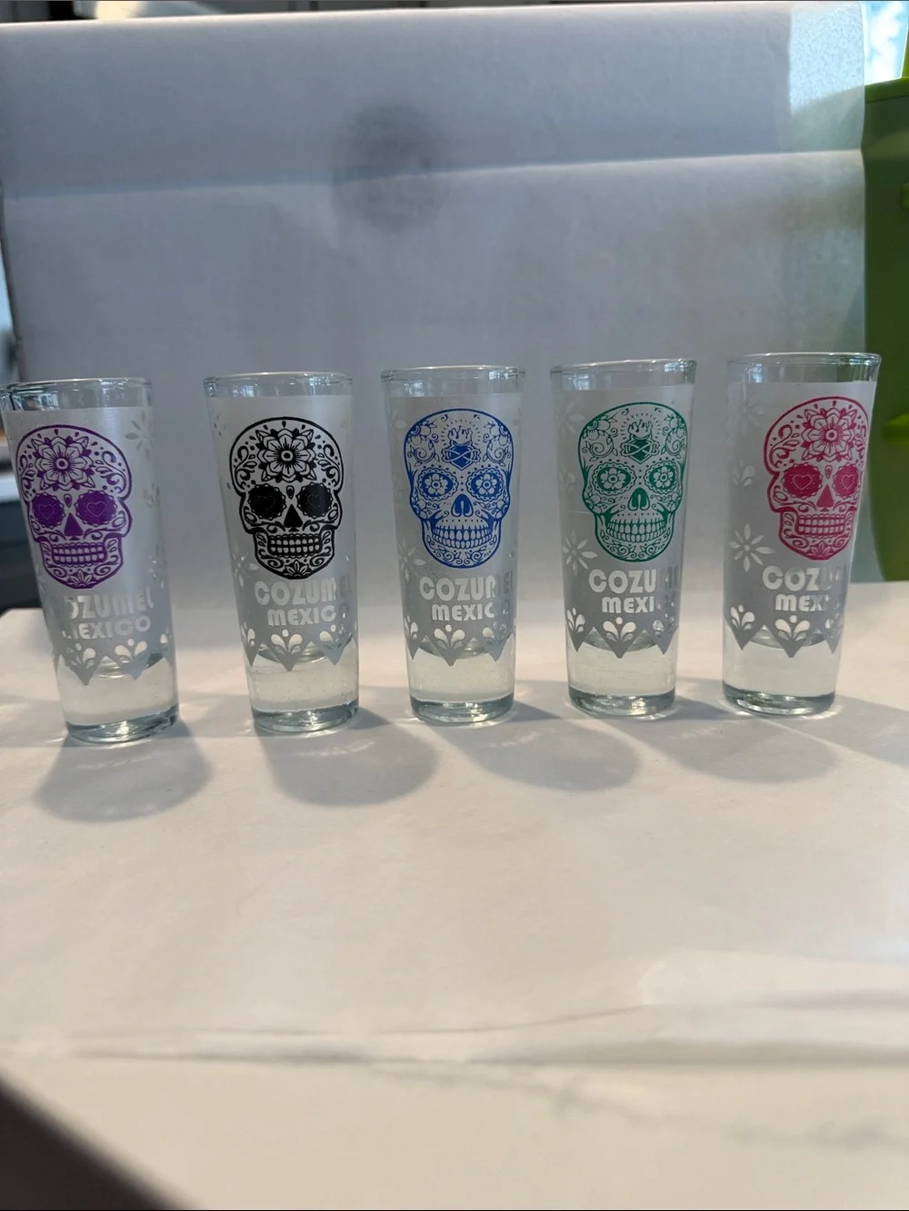 Set of 5 Sugar Skull Cozumel Tall Shot Glasses - Multicolor Set